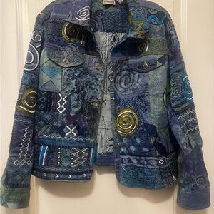 Chico’s  Women's Artistic Blue and Green Jean Jacket Chico’s 2. = L / 10/12